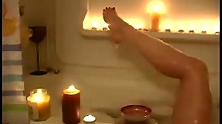 Amateur housewife shaves in bath for homemade tape