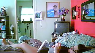 Wife cums over and over while husband mows the grass